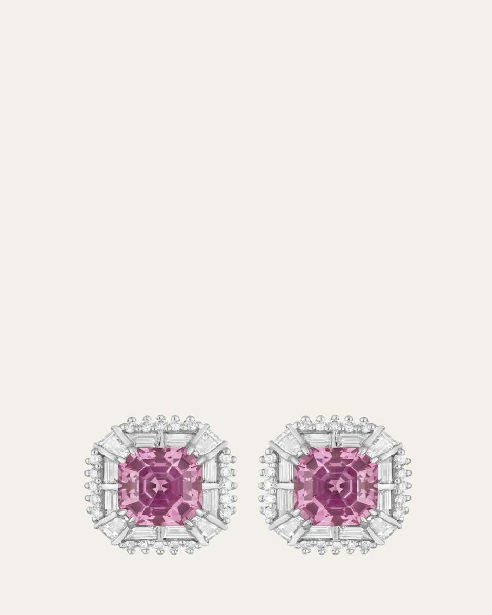 18K White Gold Pink Spinel and Diamond Stud Earrings